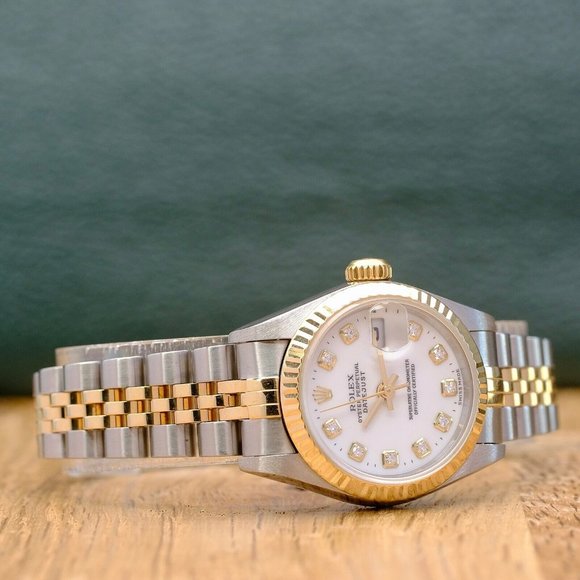 ROLEX DATEJUST WHITE ROMAN DIAL DIAMOND 18KY & STEEL JUBILEE WATCH 26 MM 69173 - Picture 10 of 14